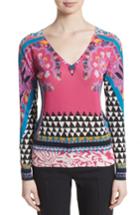 Women's Etro Geo Silk & Cashmere Sweater Us / 46 It - Pink