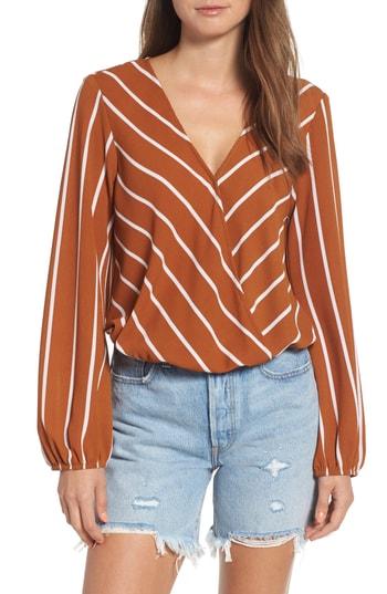 Women's Mimi Chica Stripe Surplice Blouse - Orange