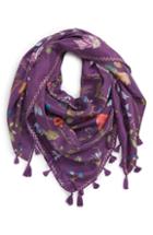 Women's Treasure & Bond Floral Print Tassel Silk Scarf, Size - Purple