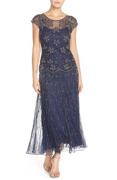 Petite Women's Pisarro Nights Embellished Mesh Gown P - Blue