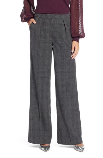 Women's Halogen Plaid High Waist Wide Leg Pants - Grey
