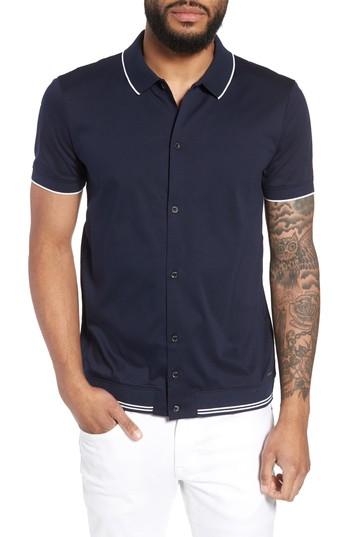 Men's Boss Puno Slim Fit Knit Short Sleeve Sport Shirt - Blue