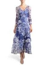 Women's Komarov Floral Charmeuse & Chiffon A-line Dress - Blue