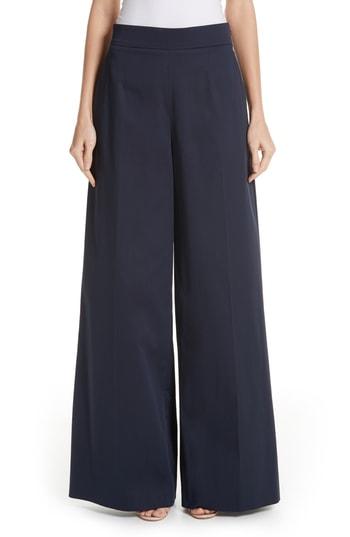 Women's Oscar De La Renta Stretch Cotton Wide Leg Pants - Blue