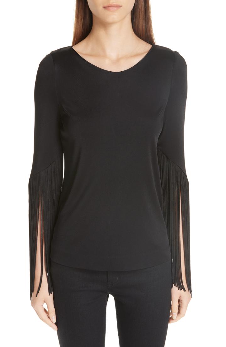 Women's Galvan Vesper Fringe Sleeve Stretch Jersey Top Us / 34 Fr - Black
