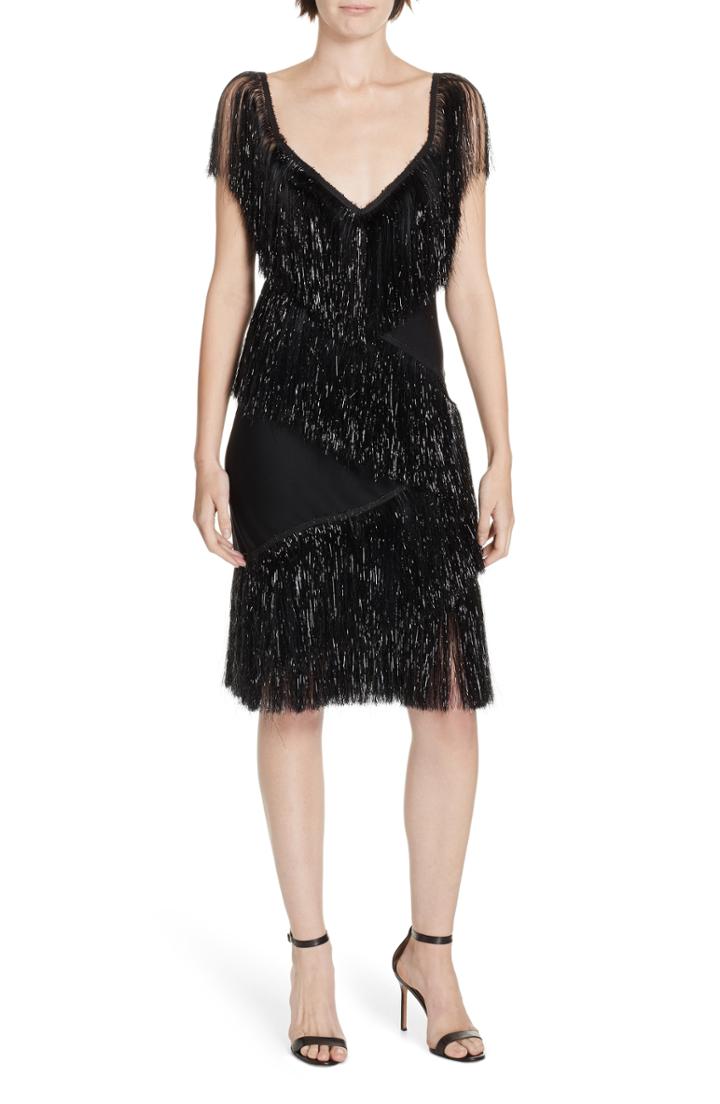 Women's Dvf Olvera Fringe Dress - Black