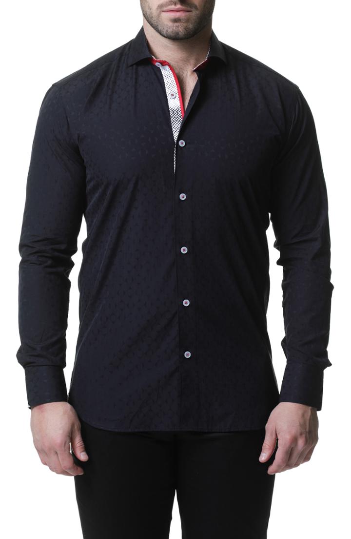 Men's Maceoo Einstein Crosswise Jacquard Trim Fit Sport Shirt (m) - Black