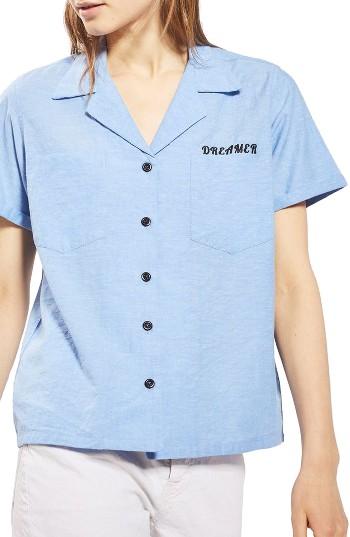 Petite Women's Topshop Dreamer Chambray Shirt P Us (fits Like 00p) - Blue
