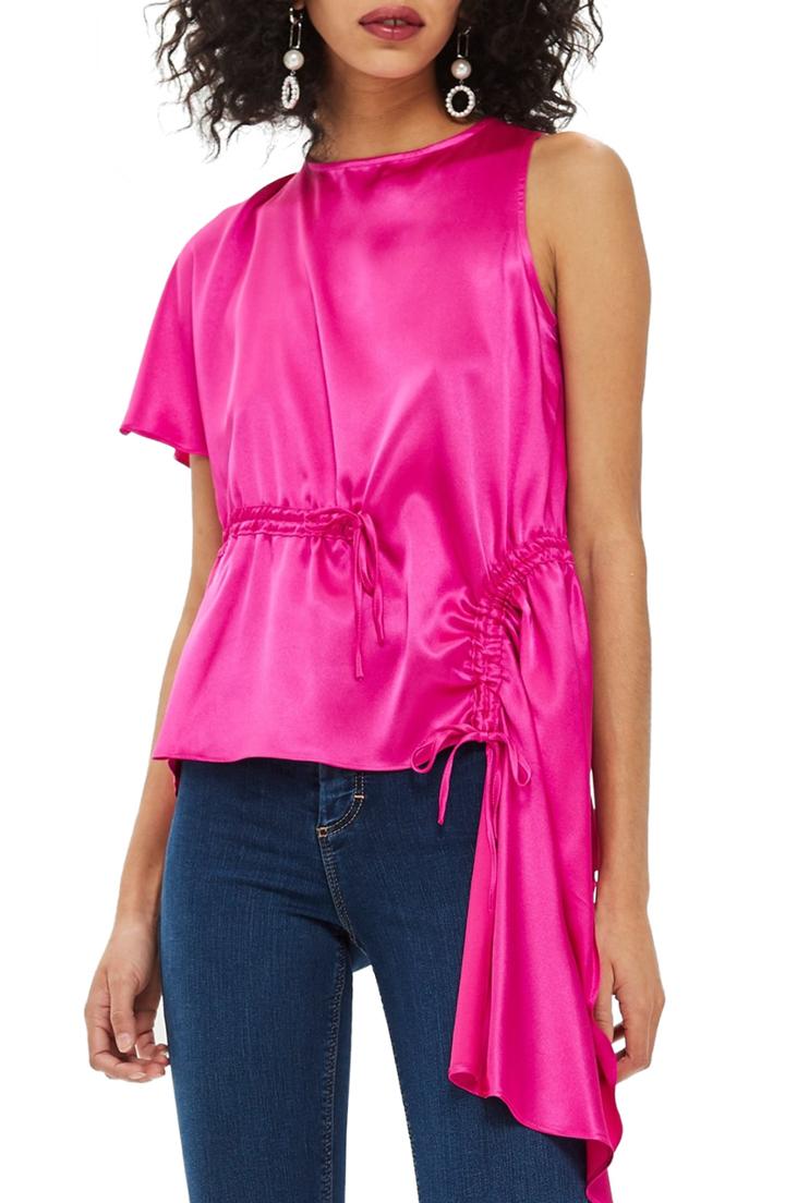 Women's Topshop Asymmetrical Satin Blouse Us (fits Like 0-2) - Yellow