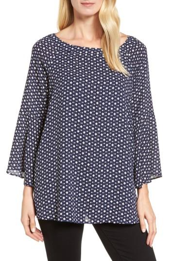 Women's Halogen Bell Sleeve Print Blouse - Blue