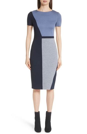 Women's St. John Collection Slanted Colorblock Milano Knit Sheath Dress - Blue
