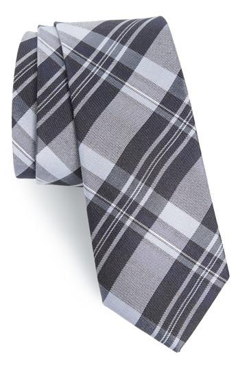 Men's Calibrate University Plaid Silk Blend Skinny Tie, Size - Black