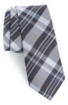 Men's Calibrate University Plaid Silk Blend Skinny Tie, Size - Black