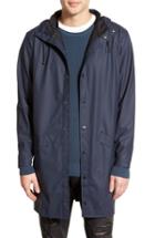 Men's Rains Waterproof Hooded Long Rain Jacket /small - Blue