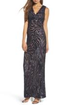 Women's Morgan & Co. Sequin Double V-neck Gown /6 - Blue