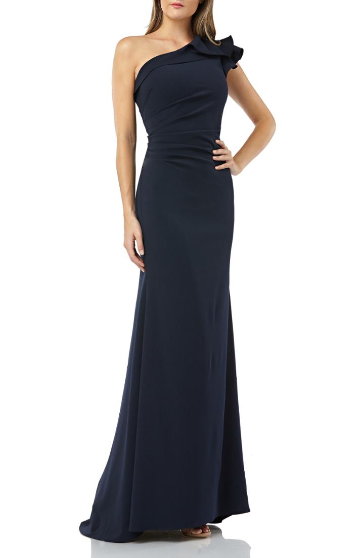 Women's Carmen Marc Valvo Infusion One-shoulder Gown - Blue