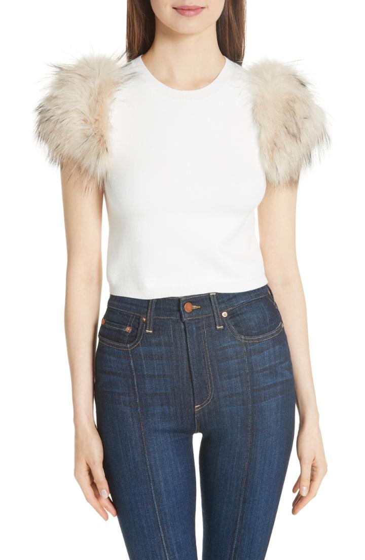 Women's Alice + Olivia Ciara Sweater With Genuine Rabbit & Fox Sleeves