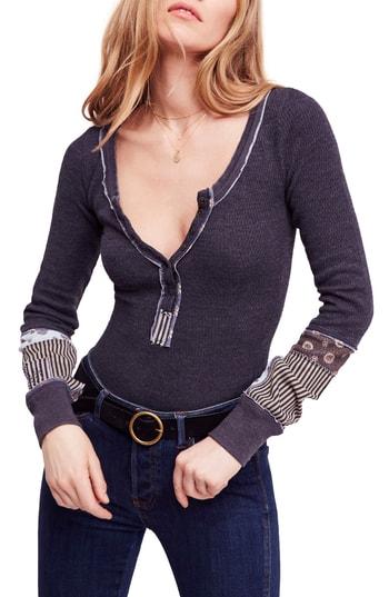 Women's Free People Railroad Henley Top - Black