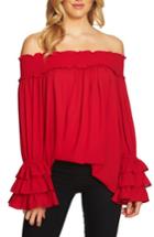 Women's Cece Smocked Off The Shoulder Blouse, Size - Red