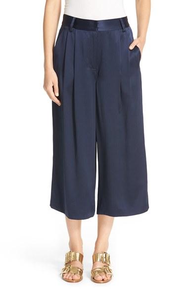 Women's Tibi Pleated Crop Silk Pants