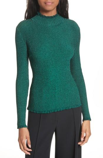 Women's Milly Italian Stardust Ribbed Turtleneck - Green