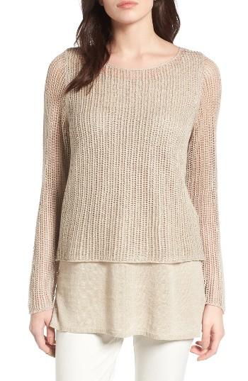 Women's Eileen Fisher Linen Open Knit Ballet Neck Top, Size - White