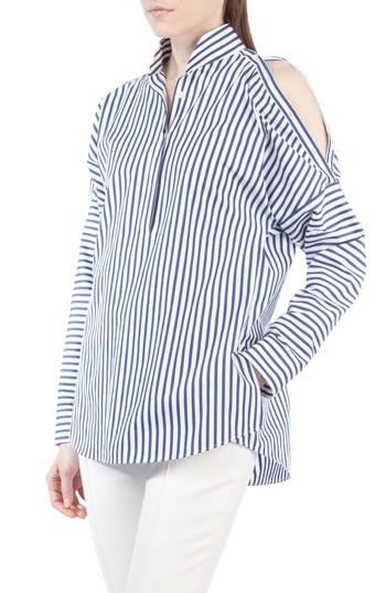 Women's Akris Punto Stripe Cold Shoulder Blouse