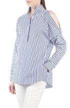 Women's Akris Punto Stripe Cold Shoulder Blouse
