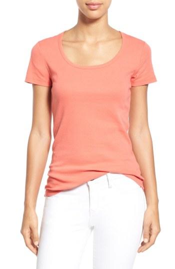 Petite Women's Caslon Short Sleeve Scoop Neck Tee, Size P - Green