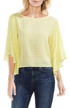 Women's Vince Camuto Grid Drop Shoulder Ruffle Sleeve Blouse, Size - Yellow
