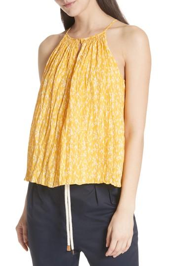 Women's Joie Hirota Crinkled Silk Keyhole Blouse - Yellow