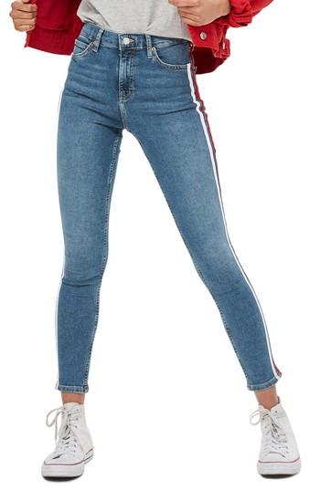 Women's Topshop Jamie Side Stripe Jeans W X 30l (fits Like 24w) - Blue