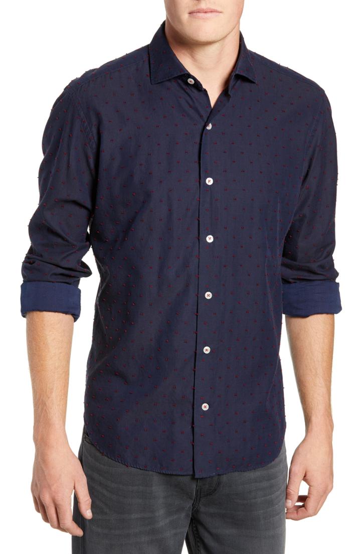Men's Culturata Coupe Dot Tailored Fit Sport Shirt - Blue