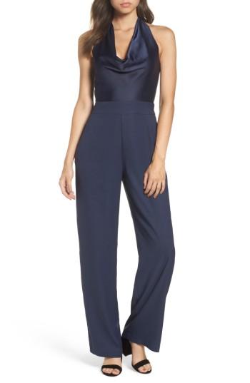 Women's Eliza J Cowl Neck Halter Jumpsuit - Blue