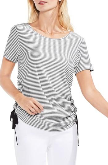 Women's Vince Camuto Side Drawstring Mini Stripe Tee, Size - Black