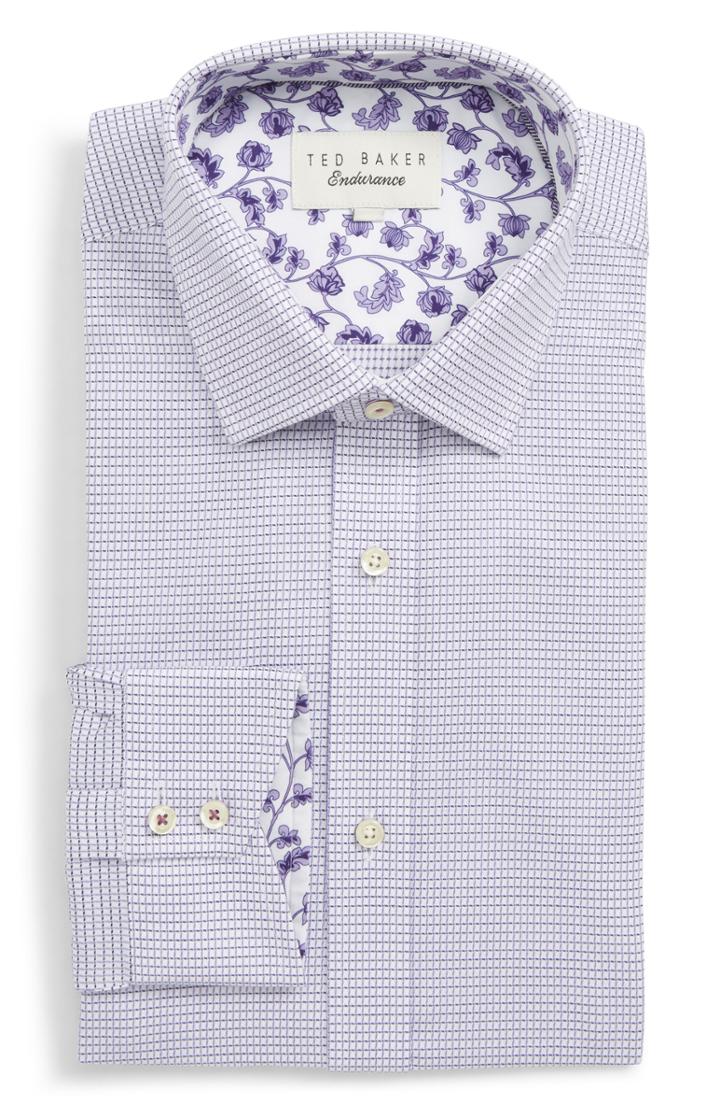 Men's Ted Baker London Jossle Trim Fit Check Dress Shirt - 34/35 - Purple