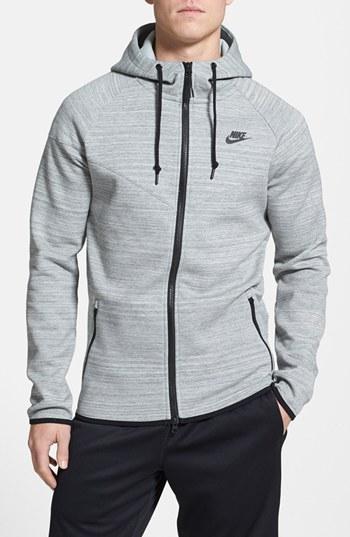 Nike 'tech Windrunner' Full Zip Fleece Hoodie Dark Grey Heather/