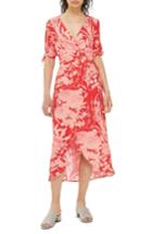 Women's Topshop Floral Tie Sleeve Wrap Midi Dress Us (fits Like 0) - Red