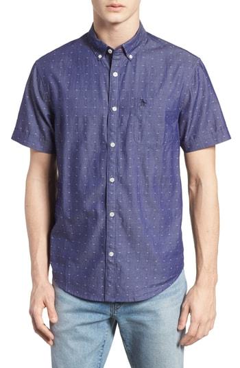 Men's Original Penguin Check Dobby Chambray Shirt - Blue