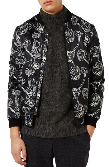 Men's Topman Poppy Print Bomber Jacket