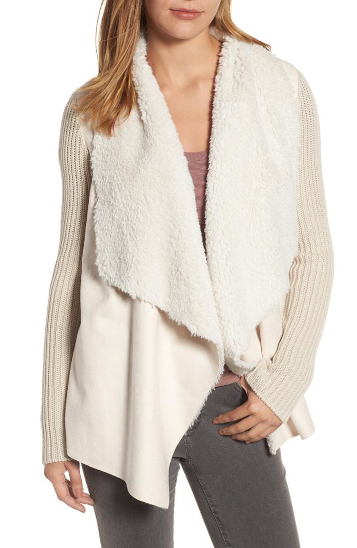 Women's Kut From The Kloth Opal Drape Front Cardigan With Faux Fur Trim