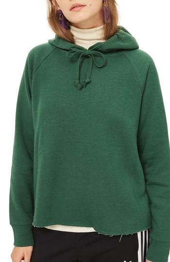 Women's Topshop Raw Edge Raglan Hoodie Us (fits Like 0-2) - Green