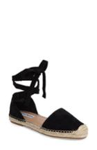 Women's Steve Madden Rosette Ankle Wrap Espadrille Flat .5 M - Black