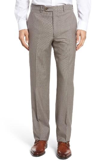 Men's Jb Britches Flat Front Check Wool Trousers R - Beige
