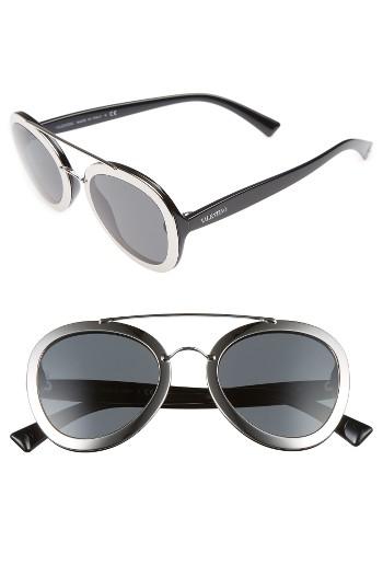 Women's Valentino 58mm Round Sunglasses - Dark Shiny Ruthenium