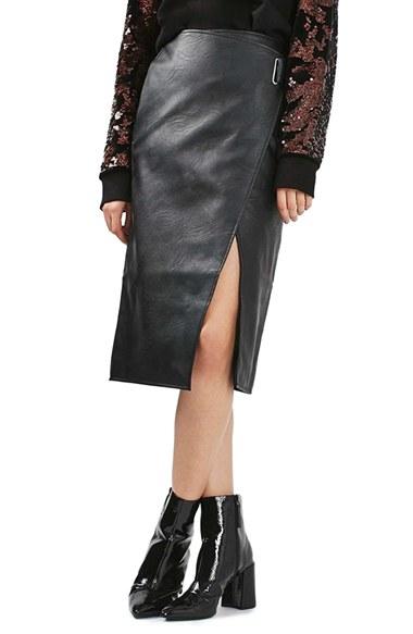 Women's Topshop Faux Leather Wrap Midi Skirt