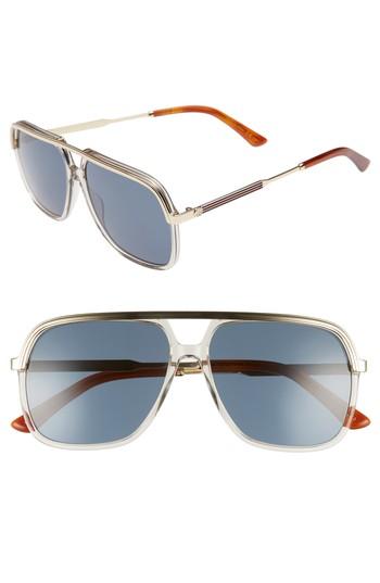 Men's Gucci 57mm Aviator Sunglasses - Mustard/ Endura Gold