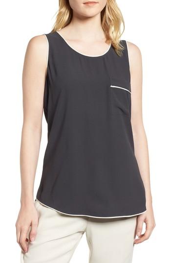 Women's Eileen Fisher Piped Silk Tank - Grey