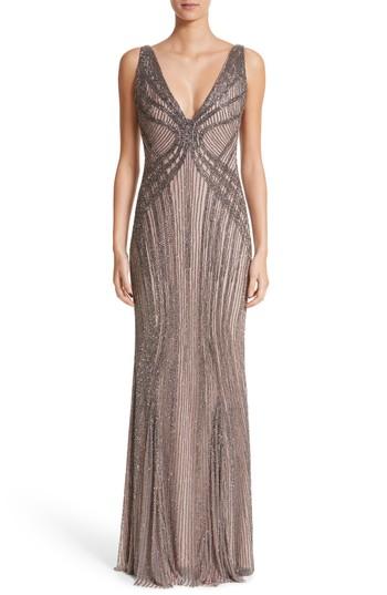 Women's Rachel Gilbert Hand Embellished V-neck Gown - Pink