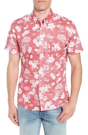 Men's 1901 Trim Fit Island Print Sport Shirt, Size - Red